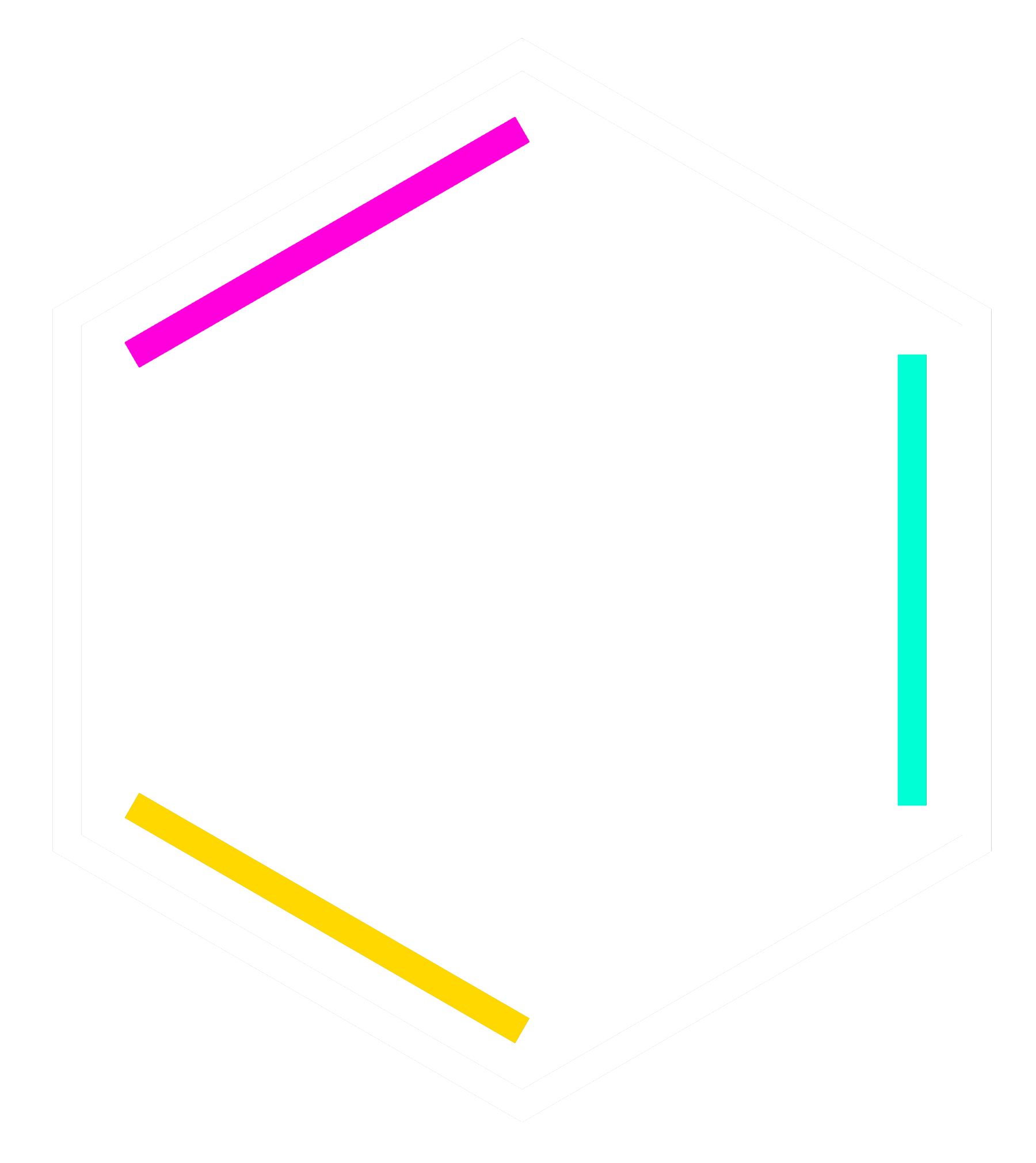 Tachyon Report Logo (White) - Benzene ring diagram with colored double bonds